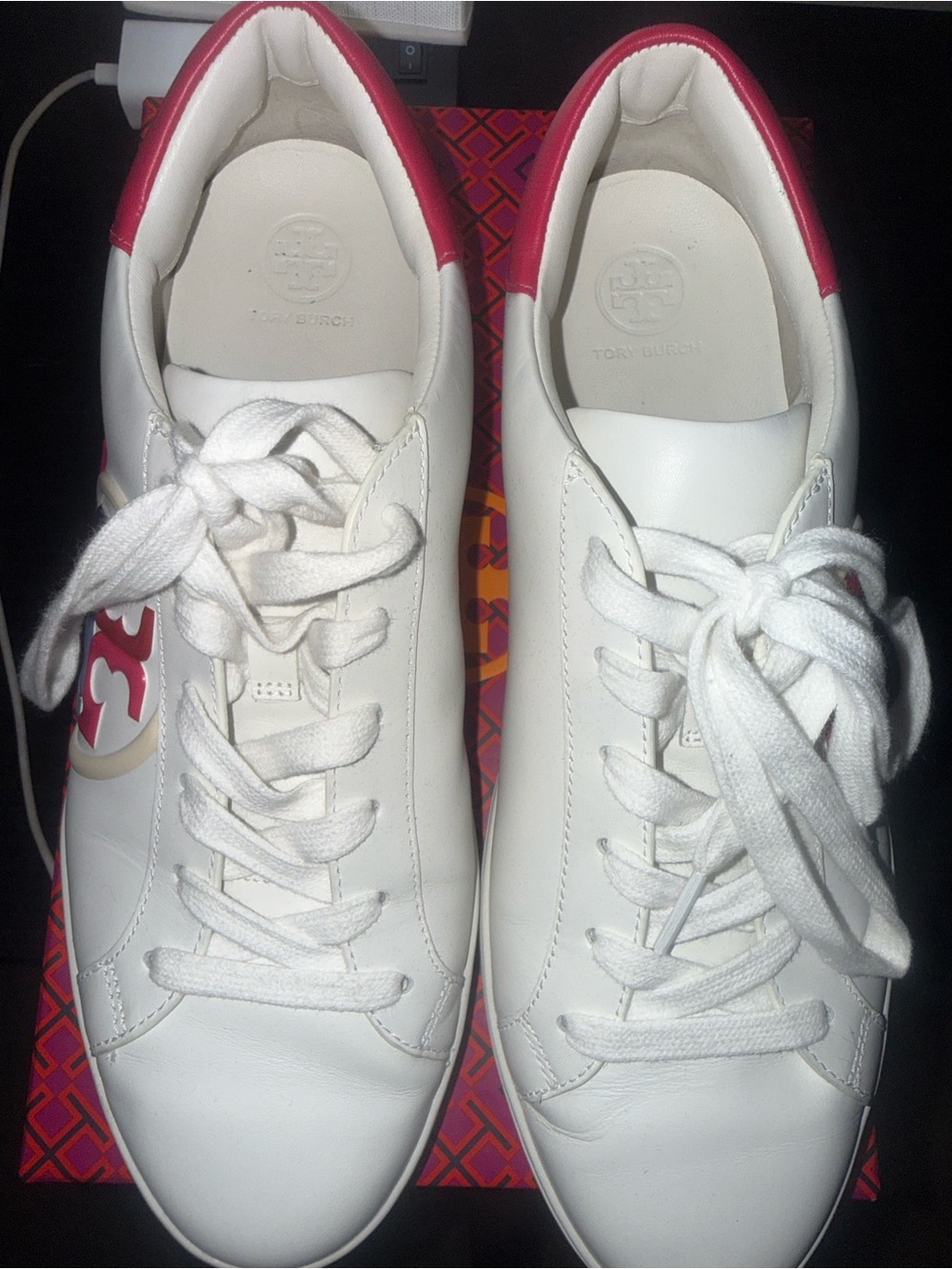 Tory Burch White Leather Sneakers with Pink Accent